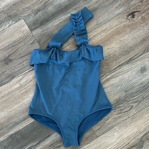 Eberjey blue girls one piece asymmetric bathing suit size 10